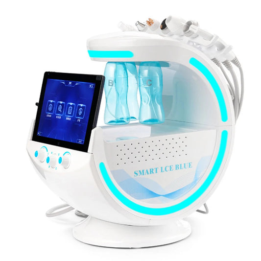 New 7 In 1 Smart Facial Cleansing Skin Analyze Deep Pore Vacuum Hydra Lift Anti-aging Beauty Machine Ice Blue