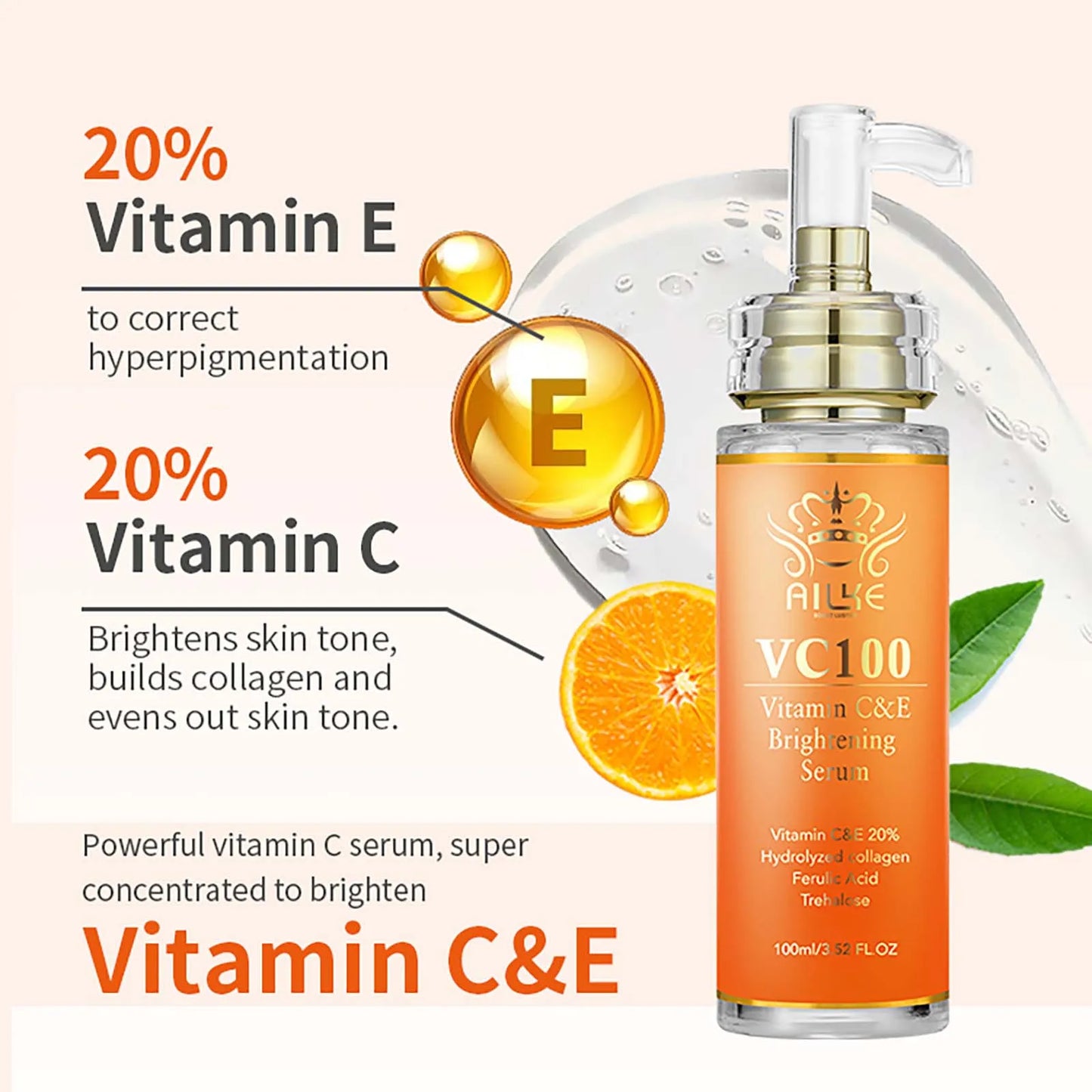 AILKE Vitamin C Whitening 4-in-1 Set, Smooth Skin, Reduce Wrinkles, Black Spots, Moisturizing, With Collagen, Vitamin E