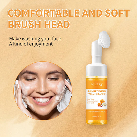 YILEST Brightening Facial Cleanser 100ml - with Kojic Acid, Turmeric & Rose Water, Soft Brush Head for Deep Cleansing, Acne Care