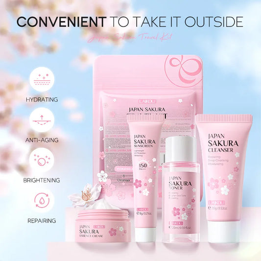 LAIKOU Sakura Skin Care Sets Facial Cleanser Face Cream Serum Toner Moisturizing Brightening Anti Wrinkles Skin Care Kit