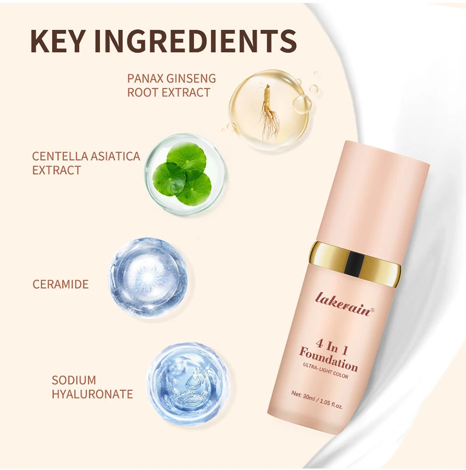 4 In 1 Color Changing Foundation Moisturizer Longwearing Waterproof Concealer Even Skin Toning Sunscreen Spf 30 Whitening Makeup