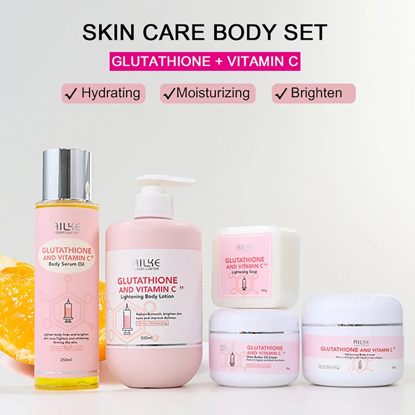 AILKE Skin Whitening Set, With Glutathion, Vitamin C, Shea Butter, Remove Dark Spots, Melanin, Pigmentation, Freckles, Stains