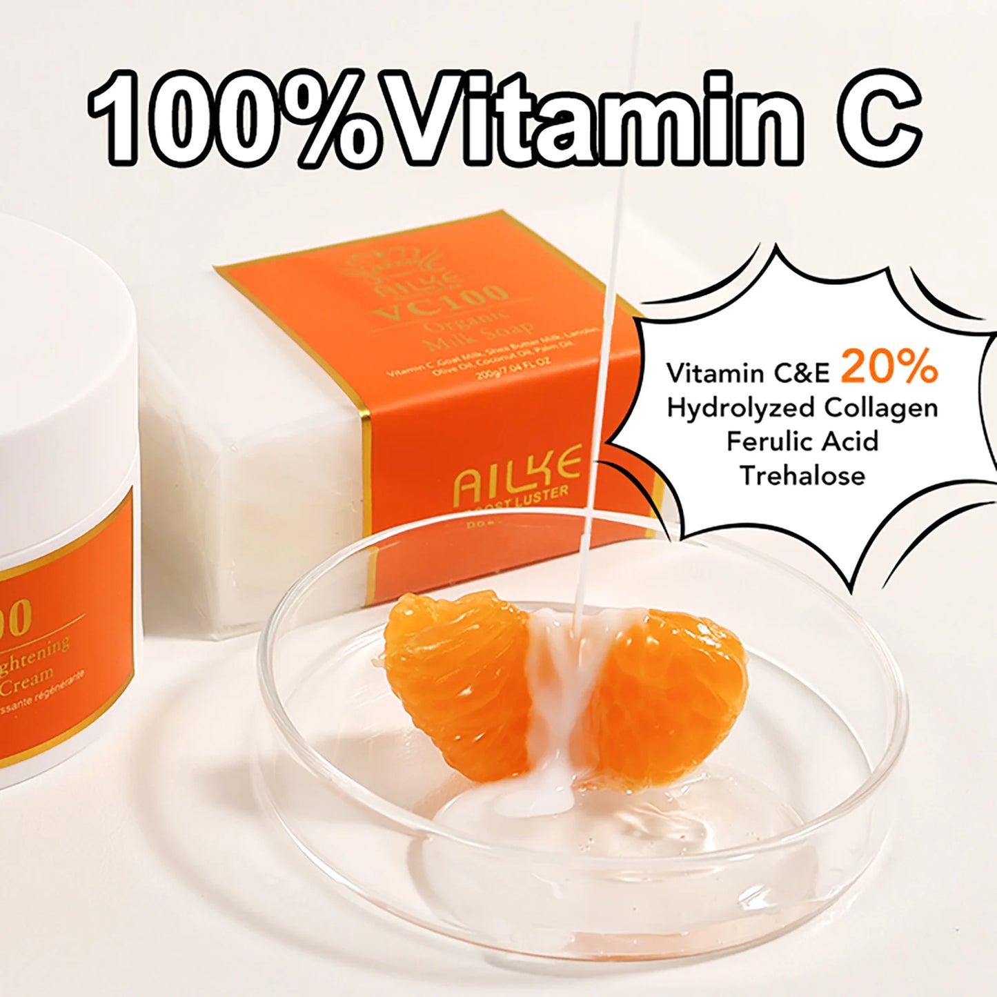 AILKE Vitamin C Whitening 4-in-1 Set, Smooth Skin, Reduce Wrinkles, Black Spots, Moisturizing, With Collagen, Vitamin E