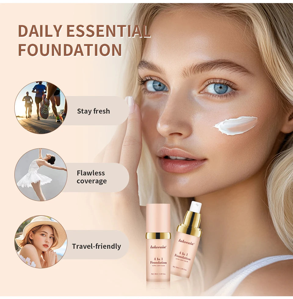 4 In 1 Color Changing Foundation Moisturizer Longwearing Waterproof Concealer Even Skin Toning Sunscreen Spf 30 Whitening Makeup