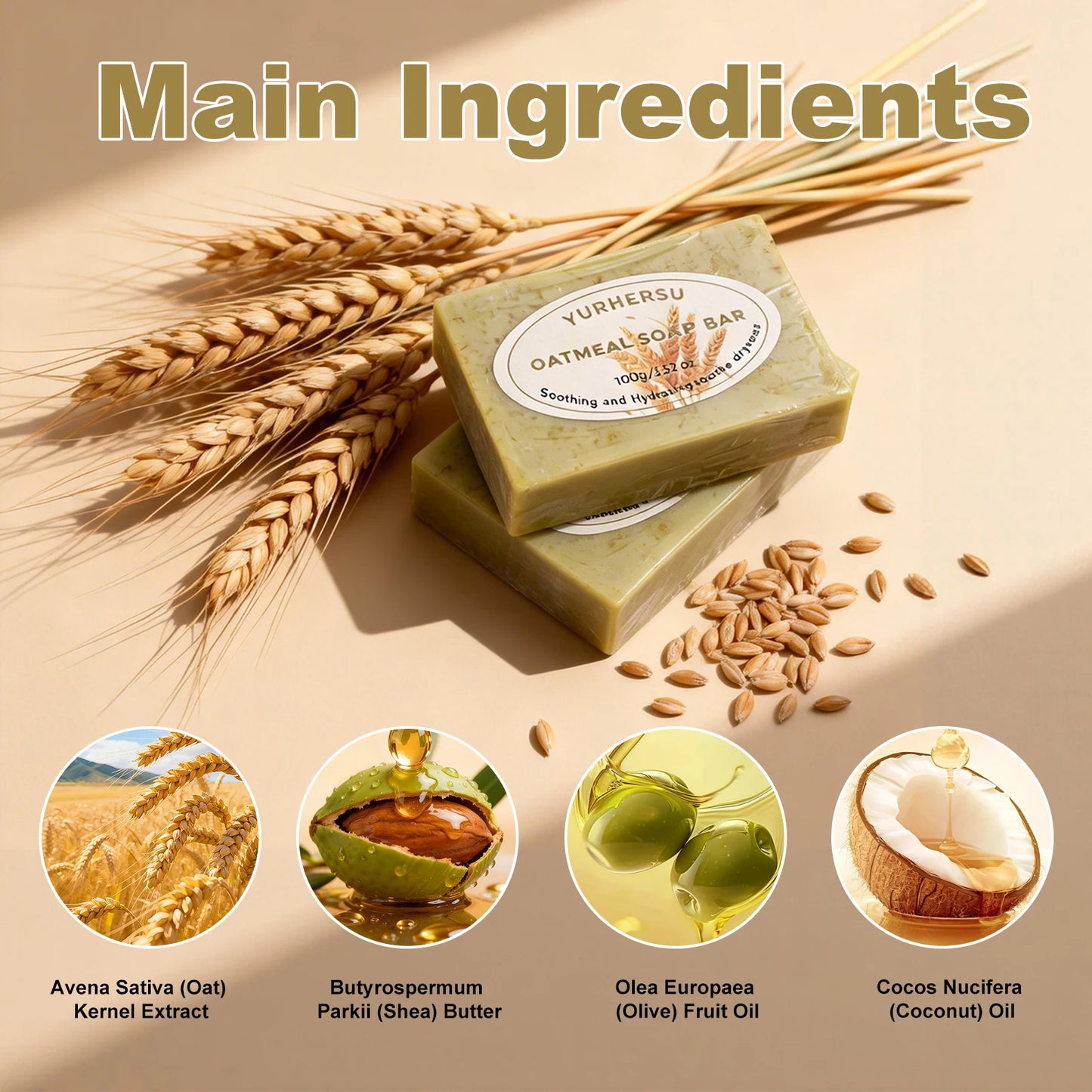 Handmade Oatmeal Soap Gentle Exfoliating Deep Cleansing Moisturizing Soothing Repair Dry Skin Face Body Wash Soap Bar