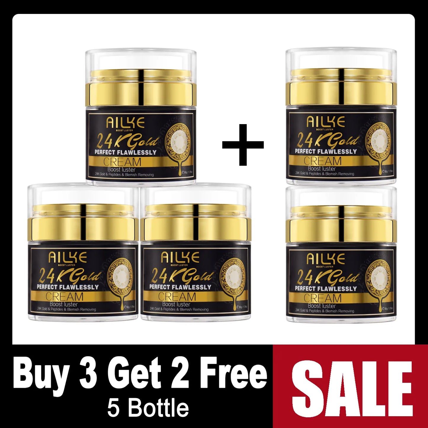 AILKE 24K Gold Collagen Whitening Skin Care Set for All Skin Types, Remove Dark Spot, Wrinkles, Fine lines, Even Skin Tone
