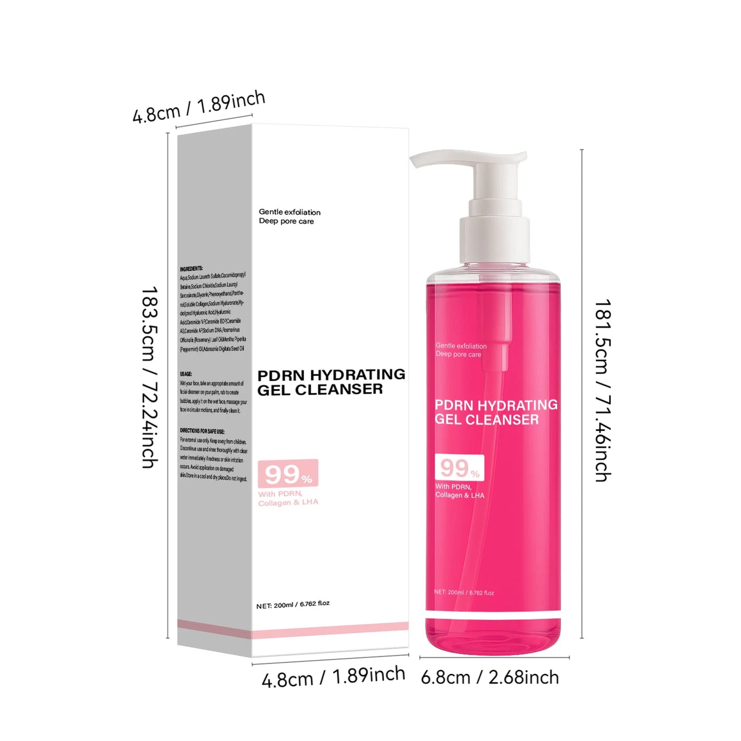 PDRN Hydrating Gel Cleanser, Salmon Pink Foam Cleansing Gel with PDRN & Collagen,Deep Cleansing,Gentle and Non-irritating, 200ml