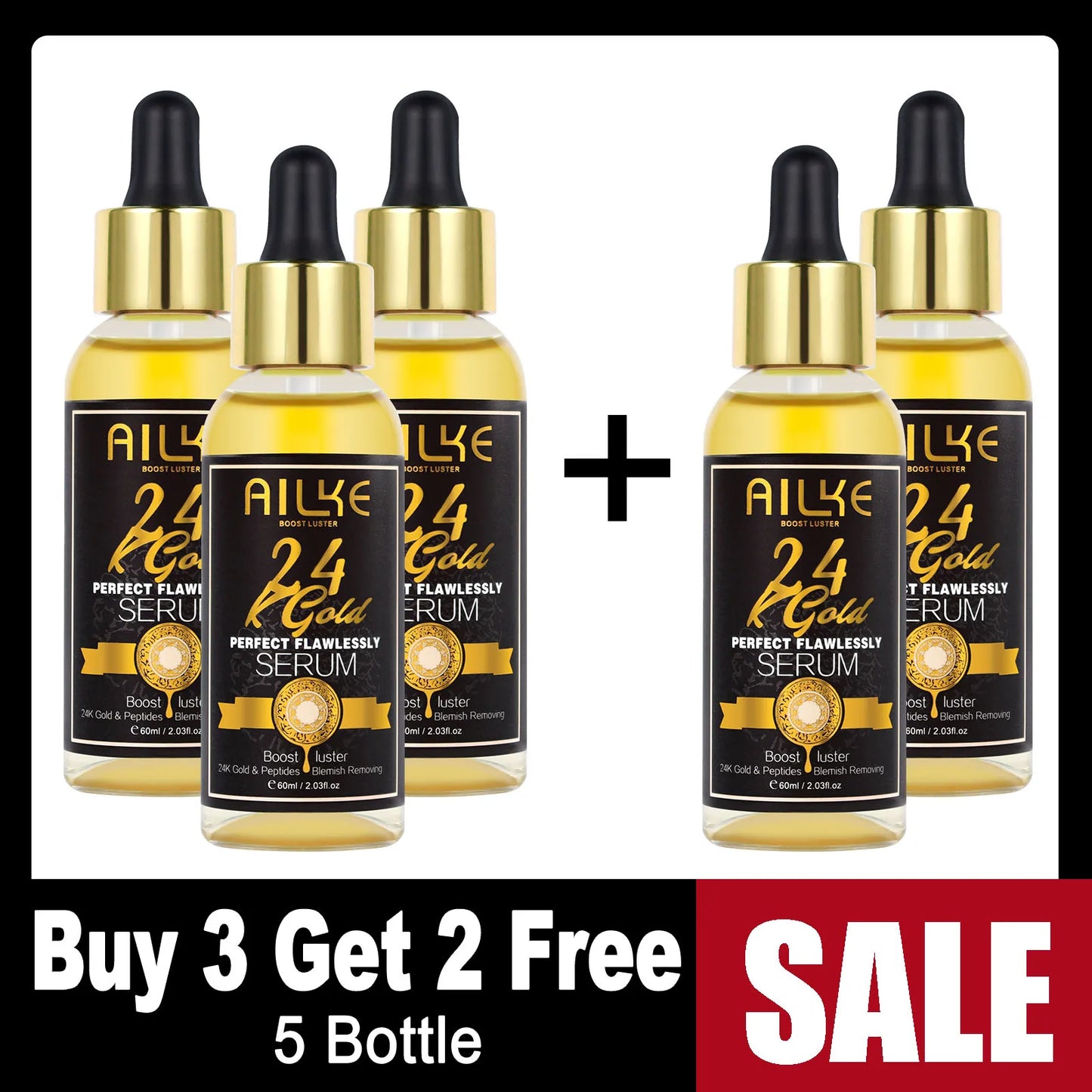 AILKE 24K Gold Collagen Whitening Skin Care Set for All Skin Types, Remove Dark Spot, Wrinkles, Fine lines, Even Skin Tone
