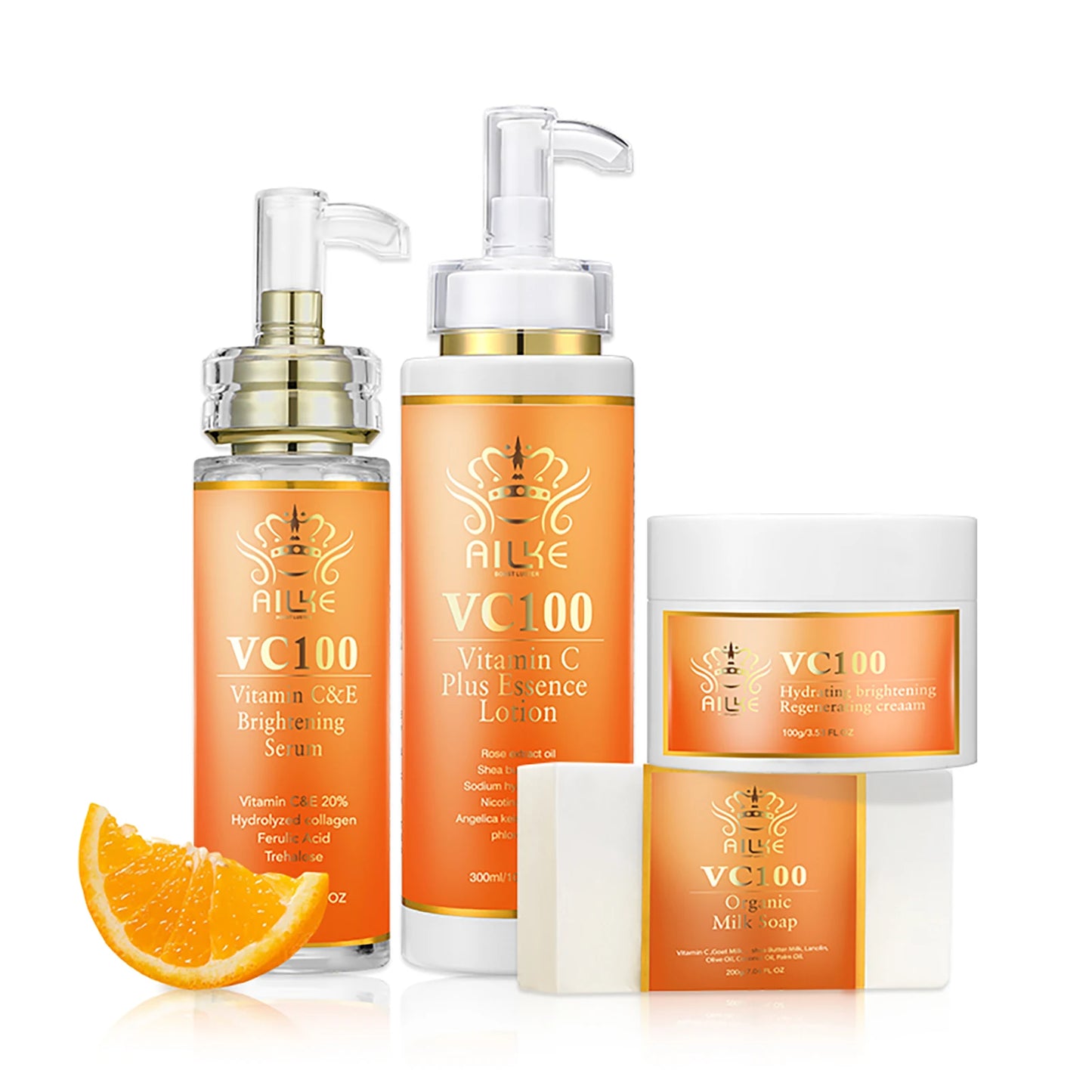 AILKE Vitamin C Whitening 4-in-1 Set, Smooth Skin, Reduce Wrinkles, Black Spots, Moisturizing, With Collagen, Vitamin E