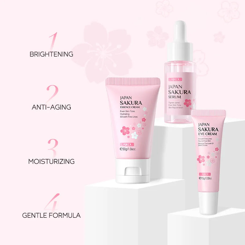 LAIKOU Sakura Skin Care Sets Facial Cleanser Face Cream Serum Toner Moisturizing Brightening Anti Wrinkles Skin Care Kit