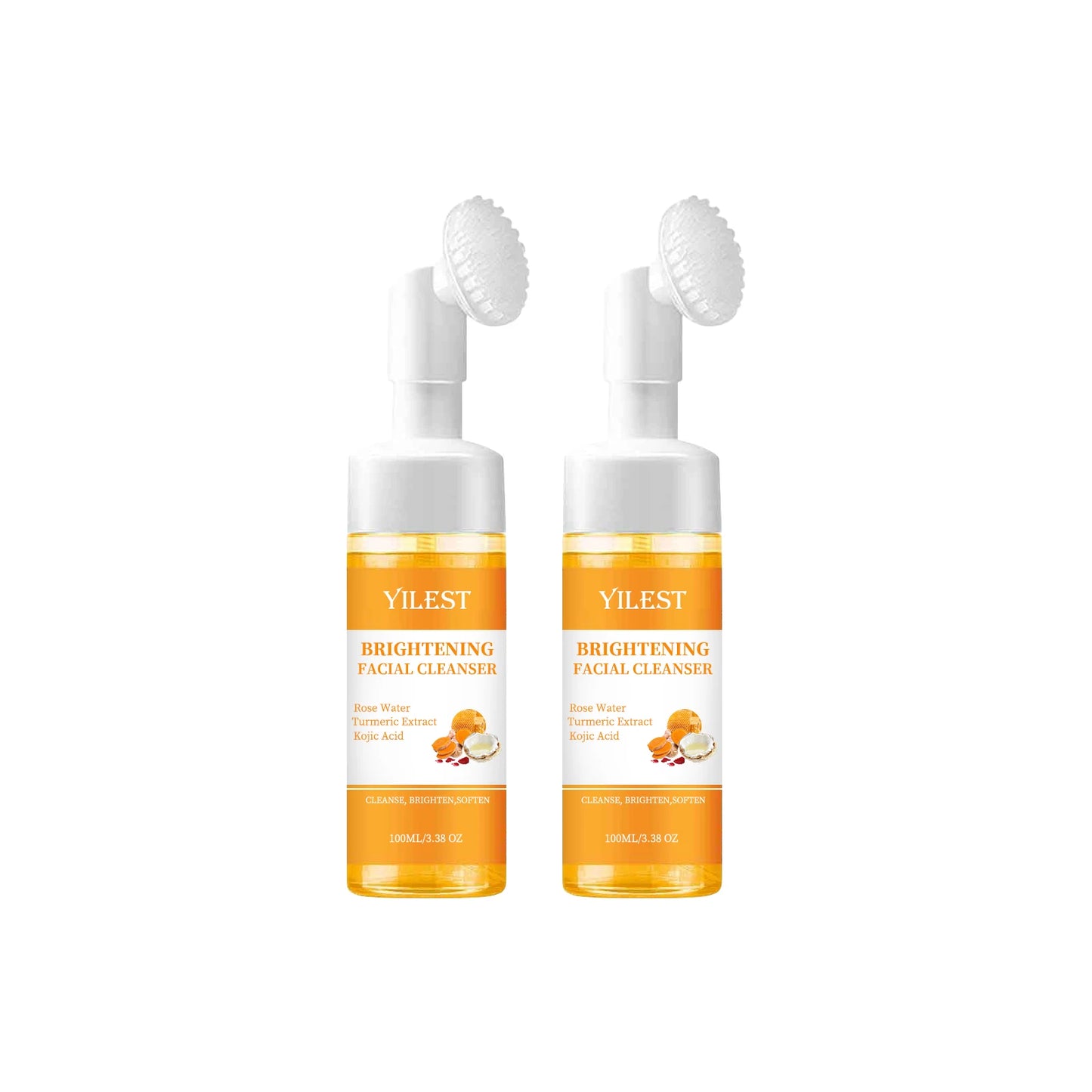 YILEST Brightening Facial Cleanser 100ml - with Kojic Acid, Turmeric & Rose Water, Soft Brush Head for Deep Cleansing, Acne Care