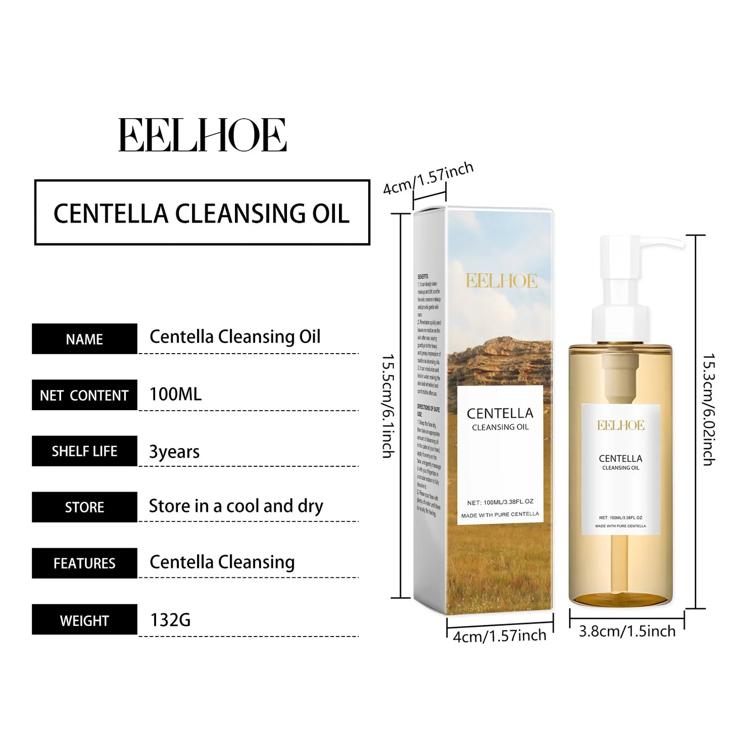 Centella Cleansing Oil Makeup Remover Gentle Facial Cleansing Moisturizing Vitamin E Oil Control Shrink Pores Skincare Products