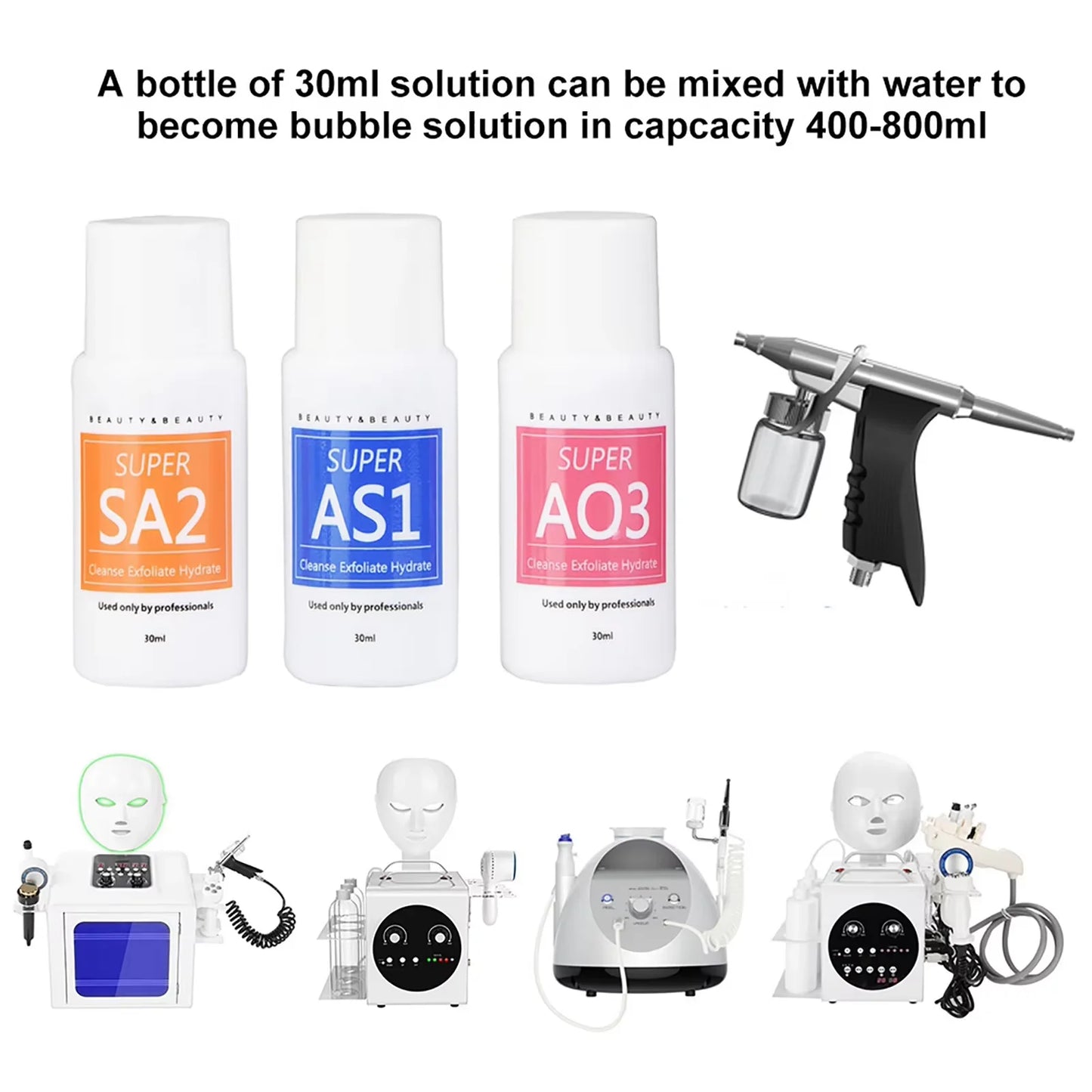 Small Bubble Solution 3pcs Machine Aqua Peel Hydrogen Oxygen Skincare Cleansing For Beauty Salon Use AS1 SA2 AO3 Dermabrasion