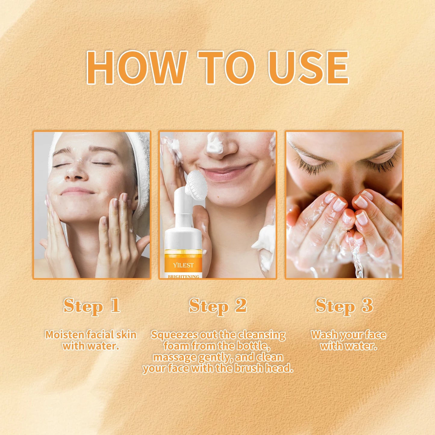YILEST Brightening Facial Cleanser 100ml - with Kojic Acid, Turmeric & Rose Water, Soft Brush Head for Deep Cleansing, Acne Care