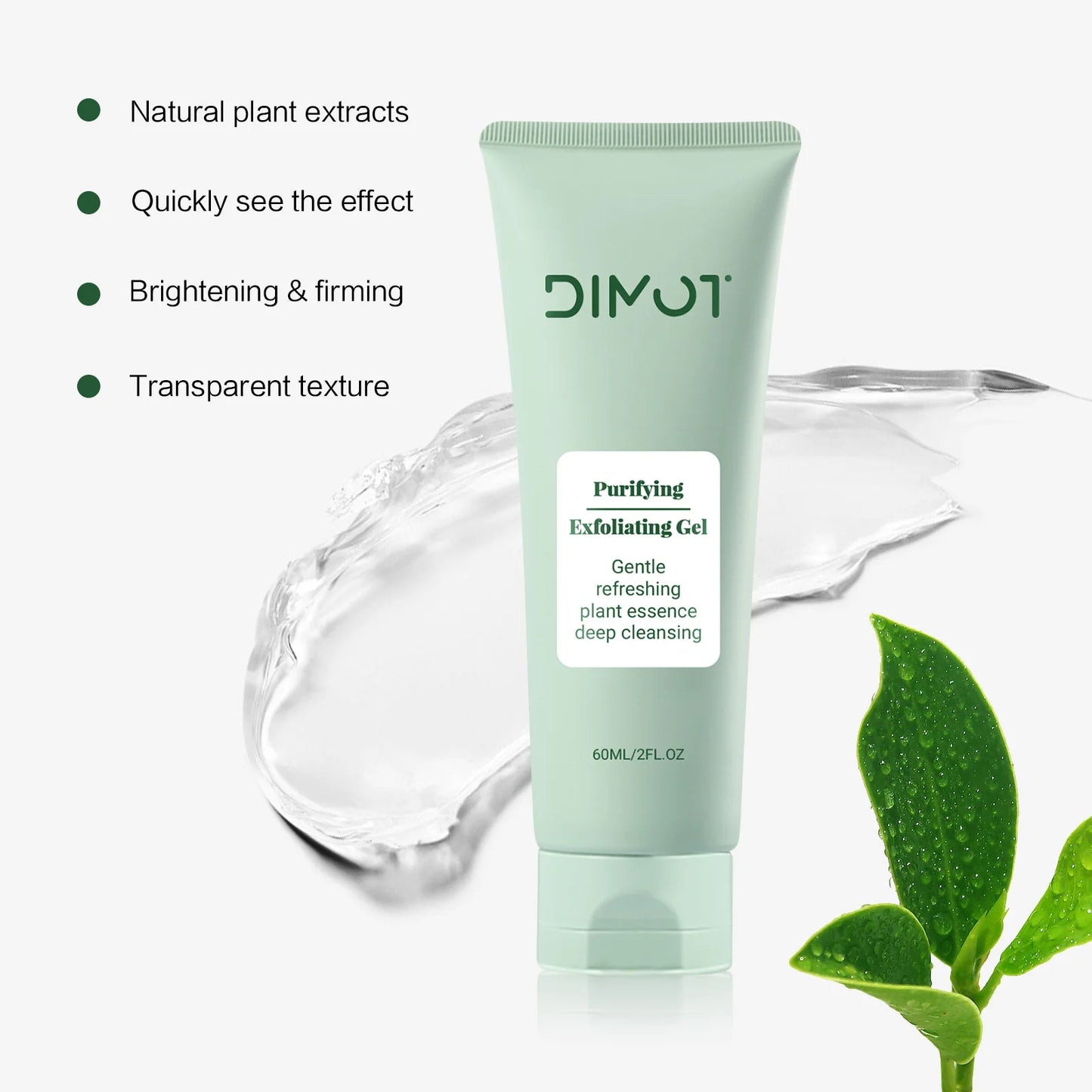 60ml Face Purifying Exfoliating Gel Moisturizing without Drying Out Pore Refining Facial Scrub Plant Extract forGently Cleansing