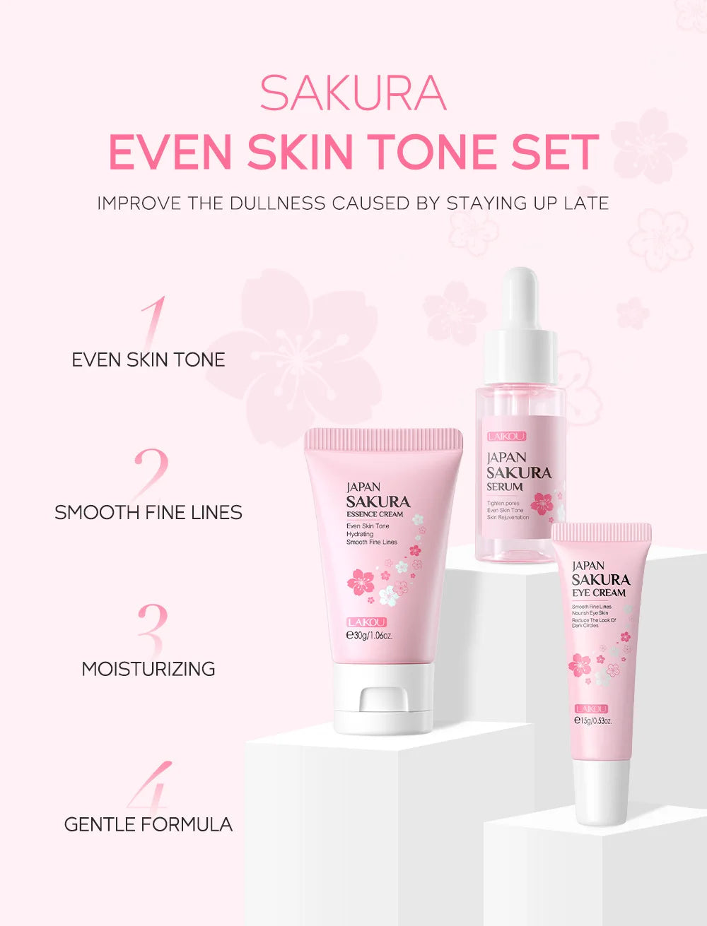 LAIKOU Sakura Skin Care Sets Facial Cleanser Face Cream Serum Toner Moisturizing Brightening Anti Wrinkles Skin Care Kit