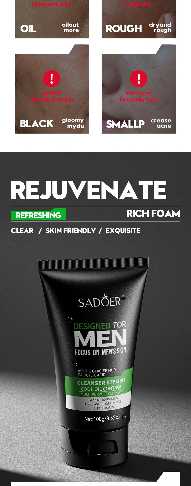 Cool Facial cleanser Refreshing Fragrance Deep Cleansing Moisturizing Moisturizing Pore Tightening Men's Facial Cleanser