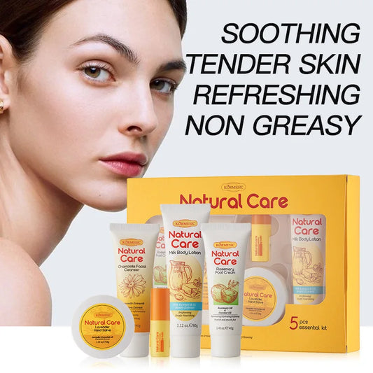 Soothing Repair Skin Care Set Hydrating Facial Care Chamomile Cleanser Moisturizing Hand Foot Body Cream Lip Balm for Travel