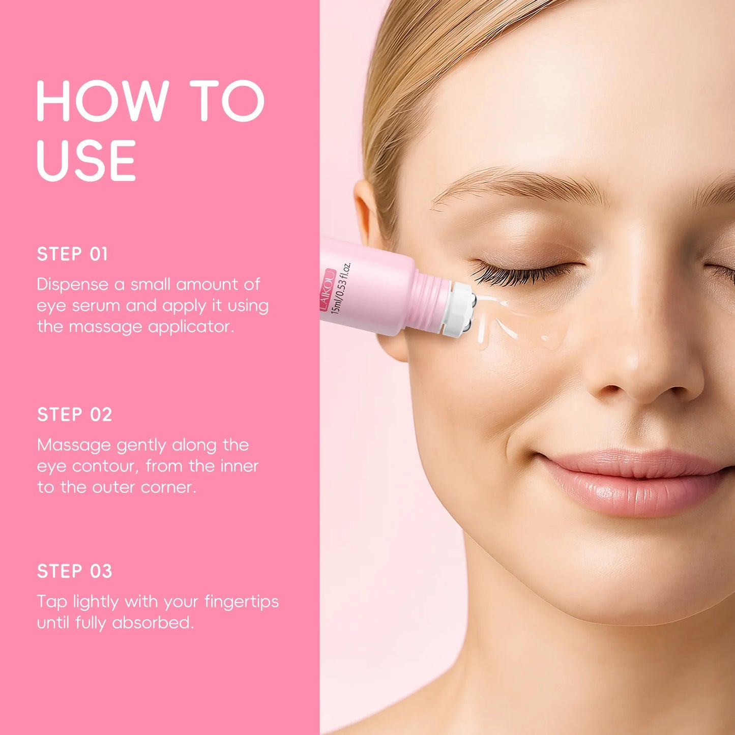 LAIKOU Sakura Eye Serum Roller Massage Hyaluronic Acid Skin Care Eye Bags Cream Moisturizing Dark Circles 15ml