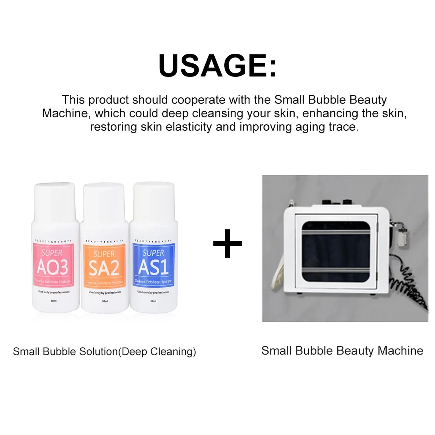 Small Bubble Solution 3pcs Machine Aqua Peel Hydrogen Oxygen Skincare Cleansing For Beauty Salon Use AS1 SA2 AO3 Dermabrasion