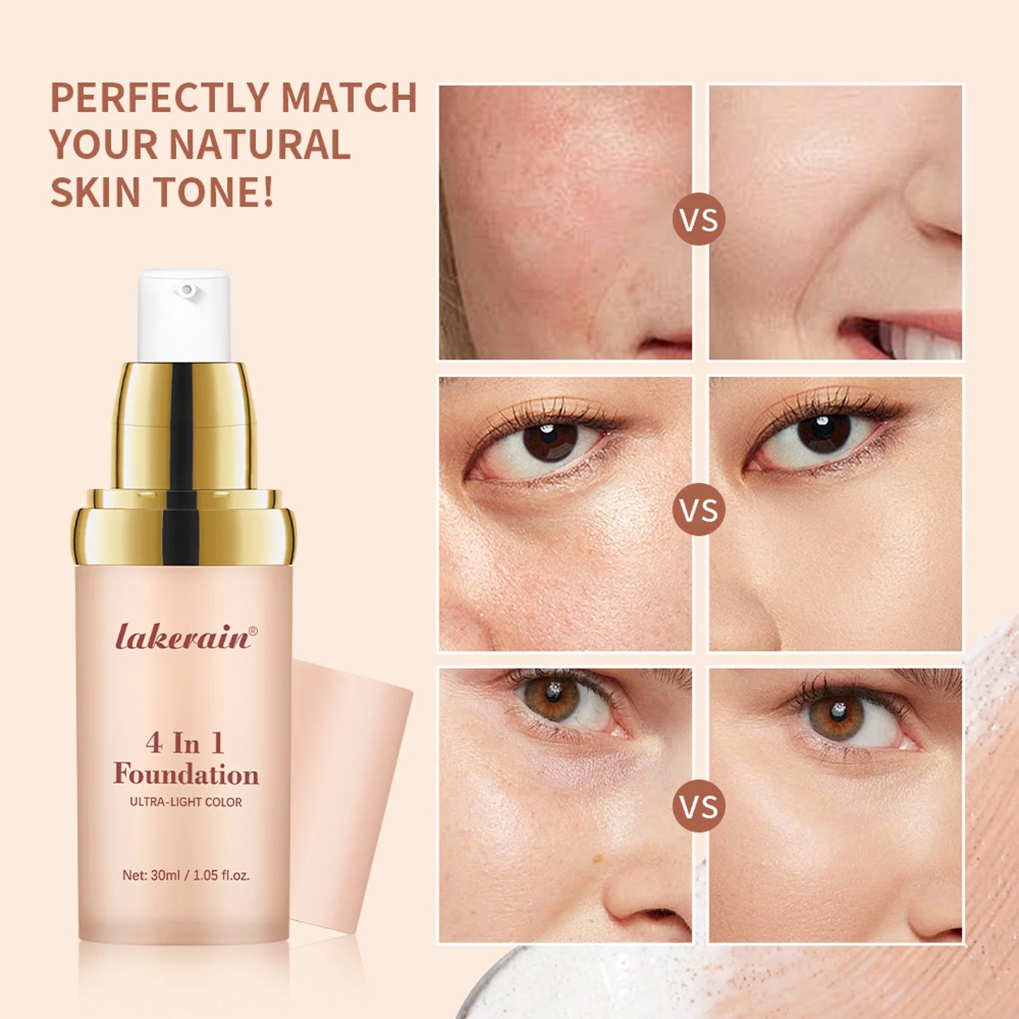 4 In 1 Color Changing Foundation Moisturizer Longwearing Waterproof Concealer Even Skin Toning Sunscreen Spf 30 Whitening Makeup