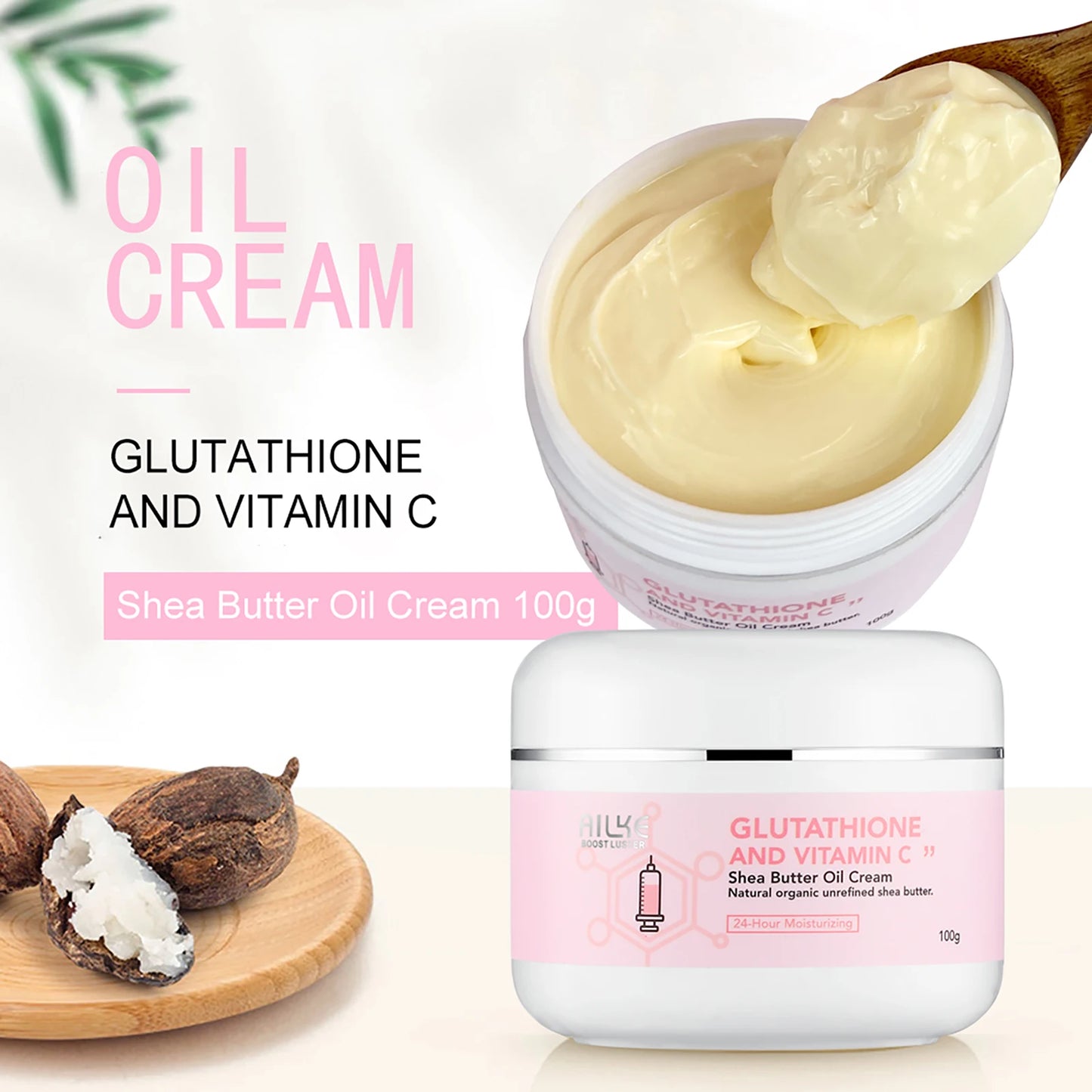 AILKE Organic Shea Butter Oil Whitening Cream, Brightening, Moisturizing, Smooth Nourish, Soften Skin, for Face, Body, 100ml