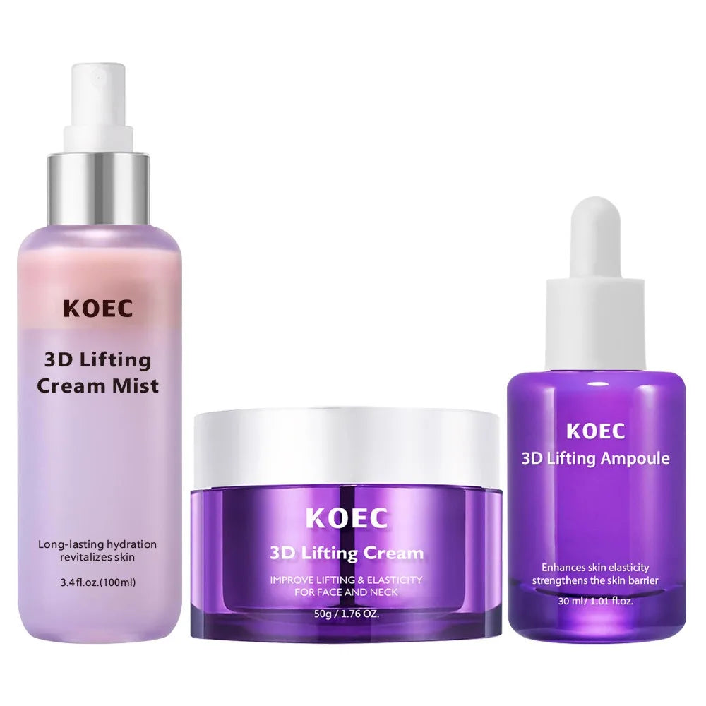 3D Lifting Firming Skincare Trio: Mist/Cream/Serum, Deep Hydration Antiaging Enhance Skin Elasticity Shrink Pores Smoothing Skin