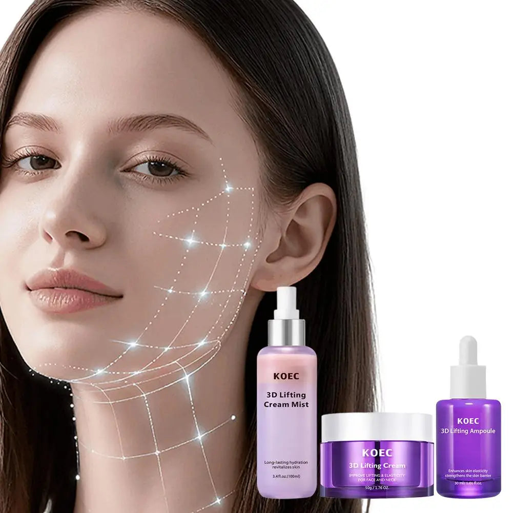 3D Lifting Firming Skincare Trio: Mist/Cream/Serum, Deep Hydration Antiaging Enhance Skin Elasticity Shrink Pores Smoothing Skin