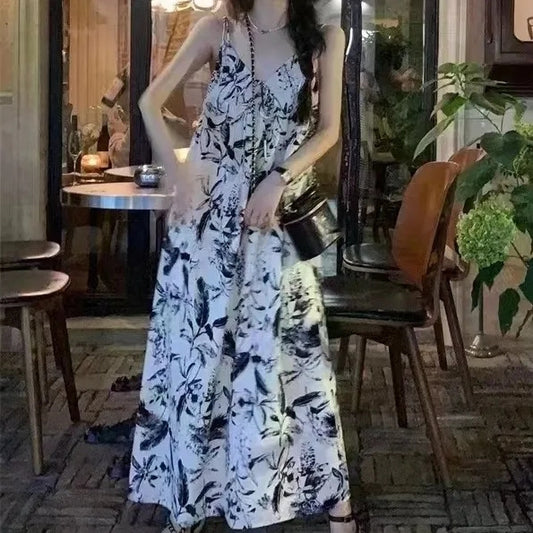 French Ink V-neck Camisole Floral Maxi Dress