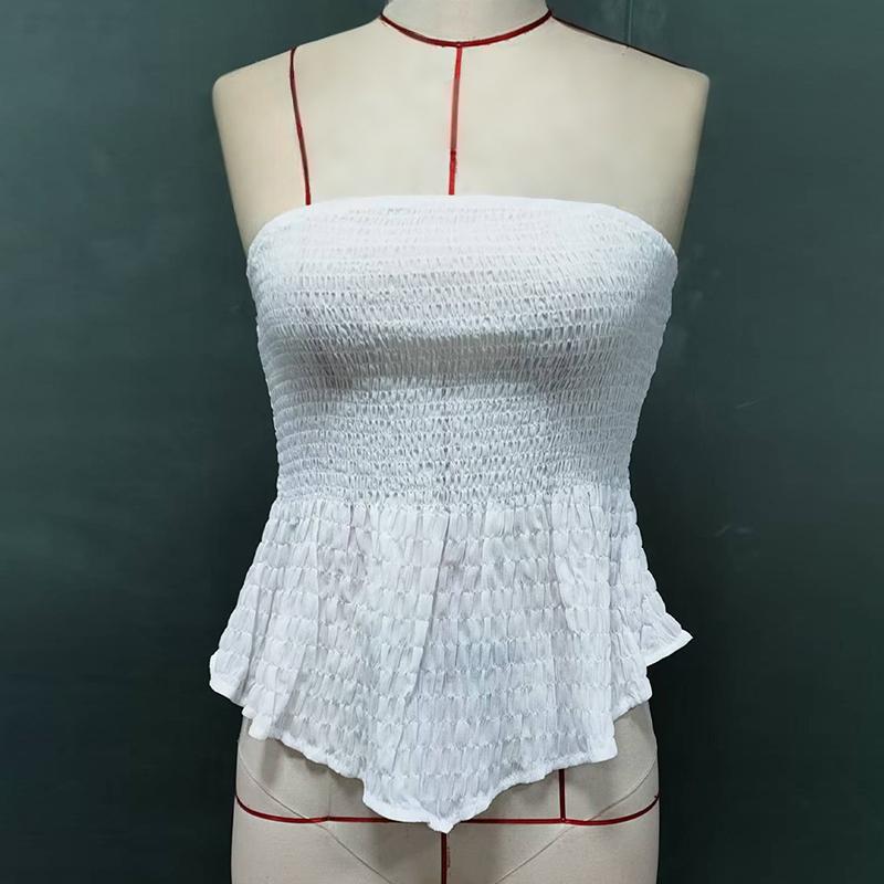 Womens Trendy Tube Top Strapless Ruched Asymmetrical Hem Going Out Outfits Bandeau Shirts - TALIANA STORE