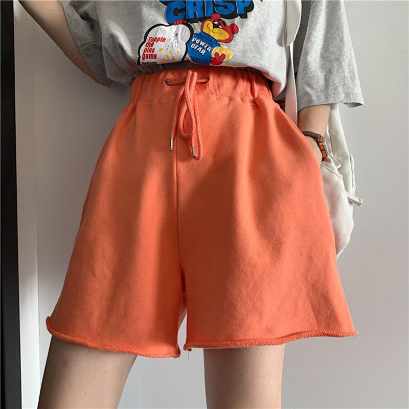 Leisure sports shorts women"s new summer high waist slim loose straight wide leg pants
