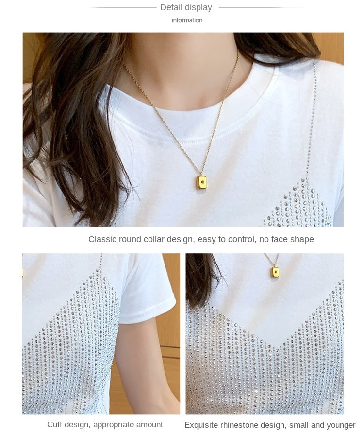 Chic Short Hot Diamond Temperament Thin Niche Women's Short Sleeves