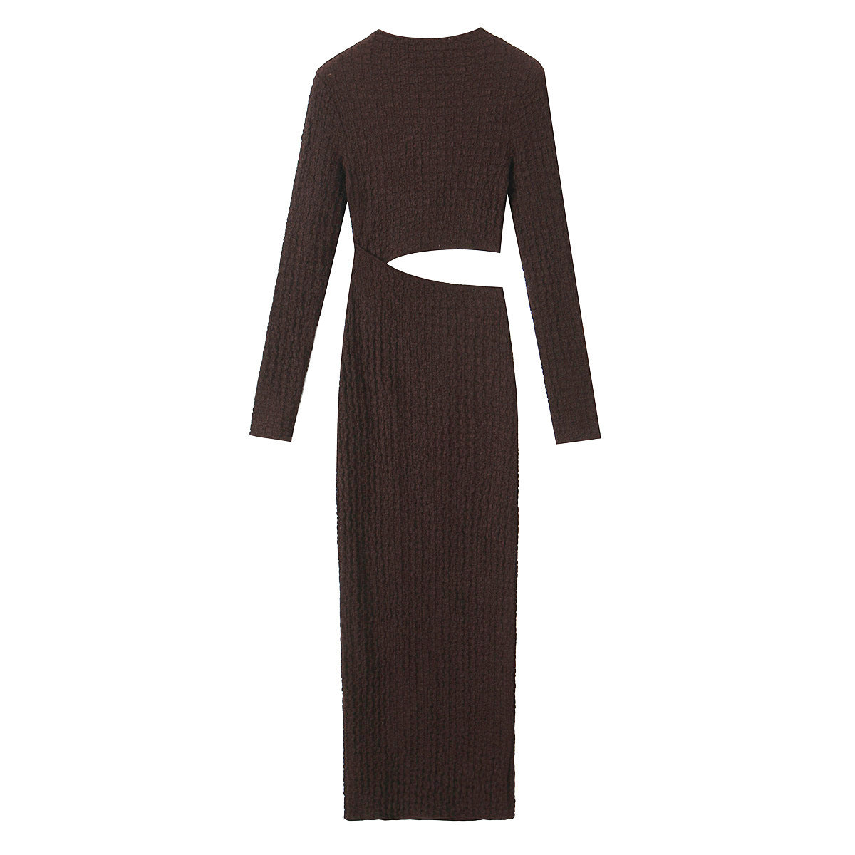Long Sleeve Hollow-out Midriff Texture Maxi Dress