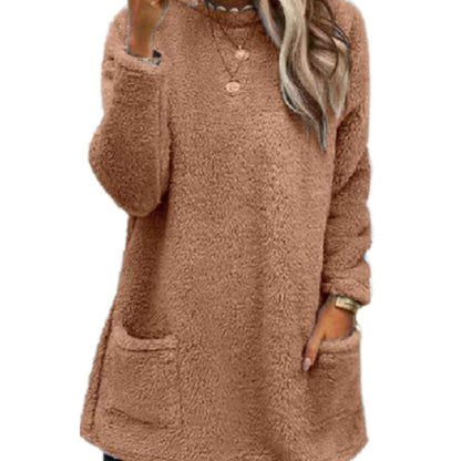 Women's Fleece Pullover Long Sweater With Pockets Winter Warm Thinken Sweatershirt Casual Long Sleeve Plush Tops Hoodie Coat Streetwear Fall Loose Outfits Hoodie Tops
