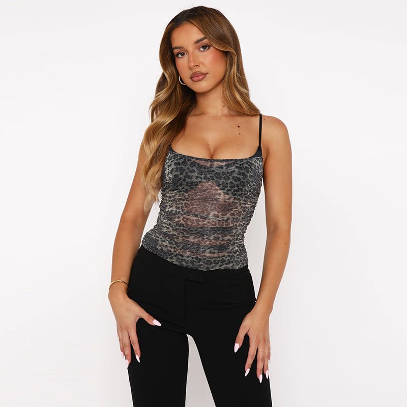 New Sexy Mesh Leopard - Print Fake Two - Piece Camisole Top - TALIANA STORE