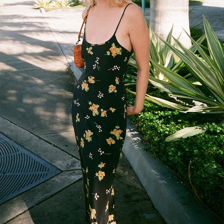 Sexy Printed V-neck Halter Strap Maxi Dress