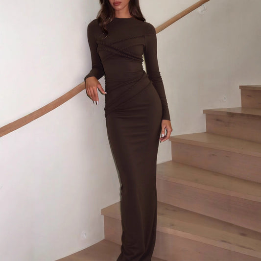 Strap-detail Long-sleeve Elegant Maxi Dress