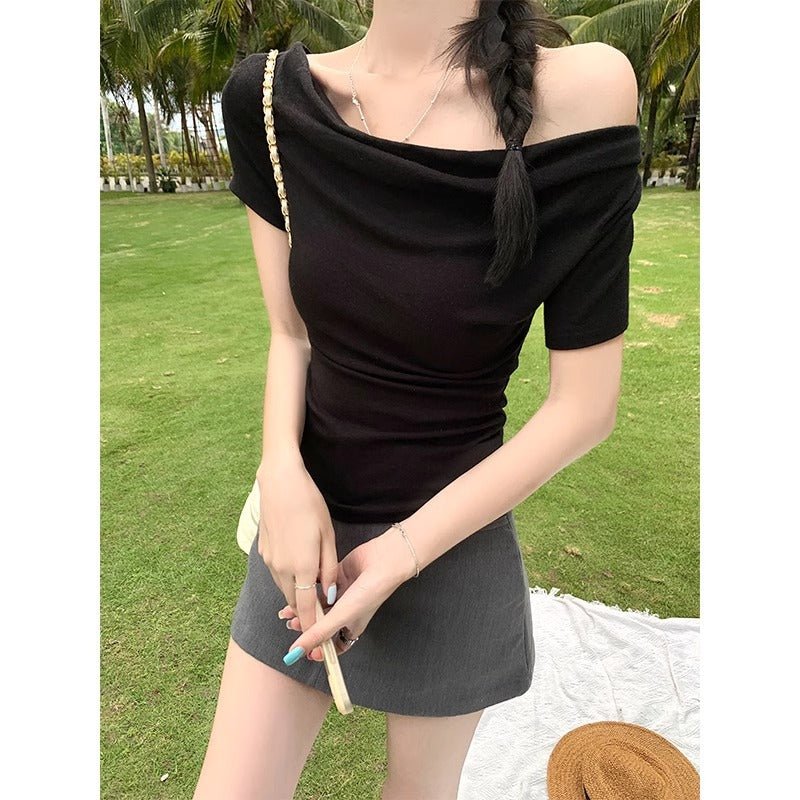 Ruffled Neckline T-shirt That Subtly Reveals Your Collarbone For A Pure Yet Alluring Look - TALIANA STORE