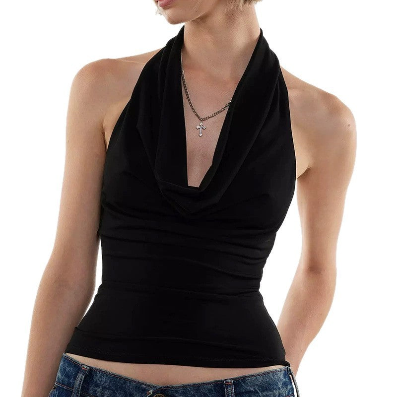 Spicy Girl Sexy Plunging Neckline Halterneck Off-shoulder Sleeveless Top
