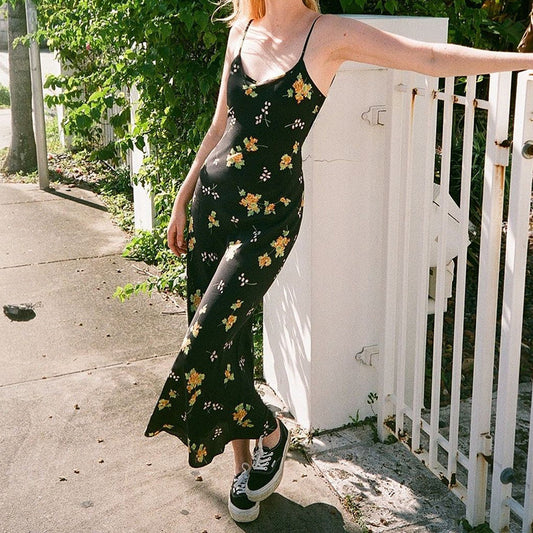 Sexy Printed V-neck Halter Strap Maxi Dress