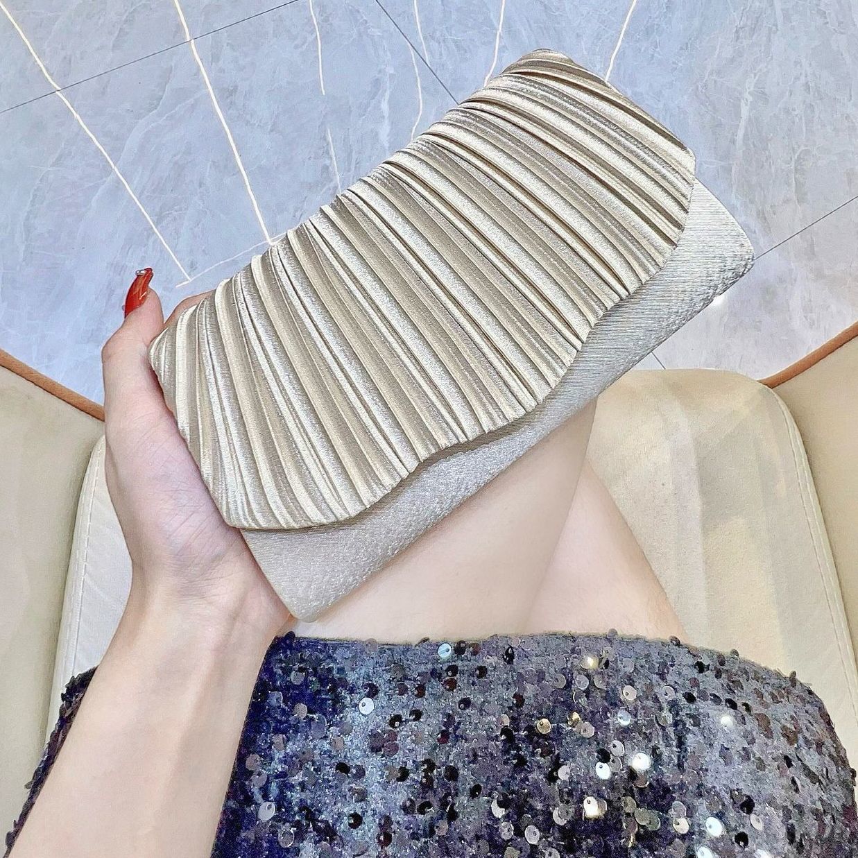 Satin Cheongsam Pleated Evening Clutch