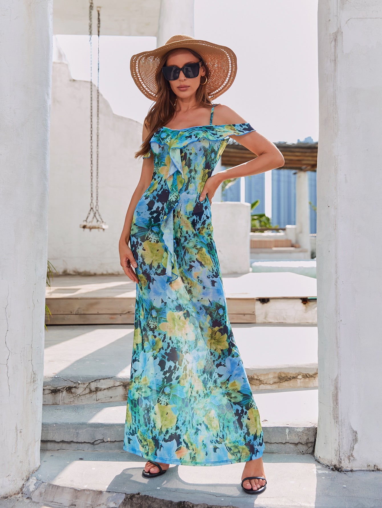 New Off-shoulder Printed Maxi Slip Dress For Women