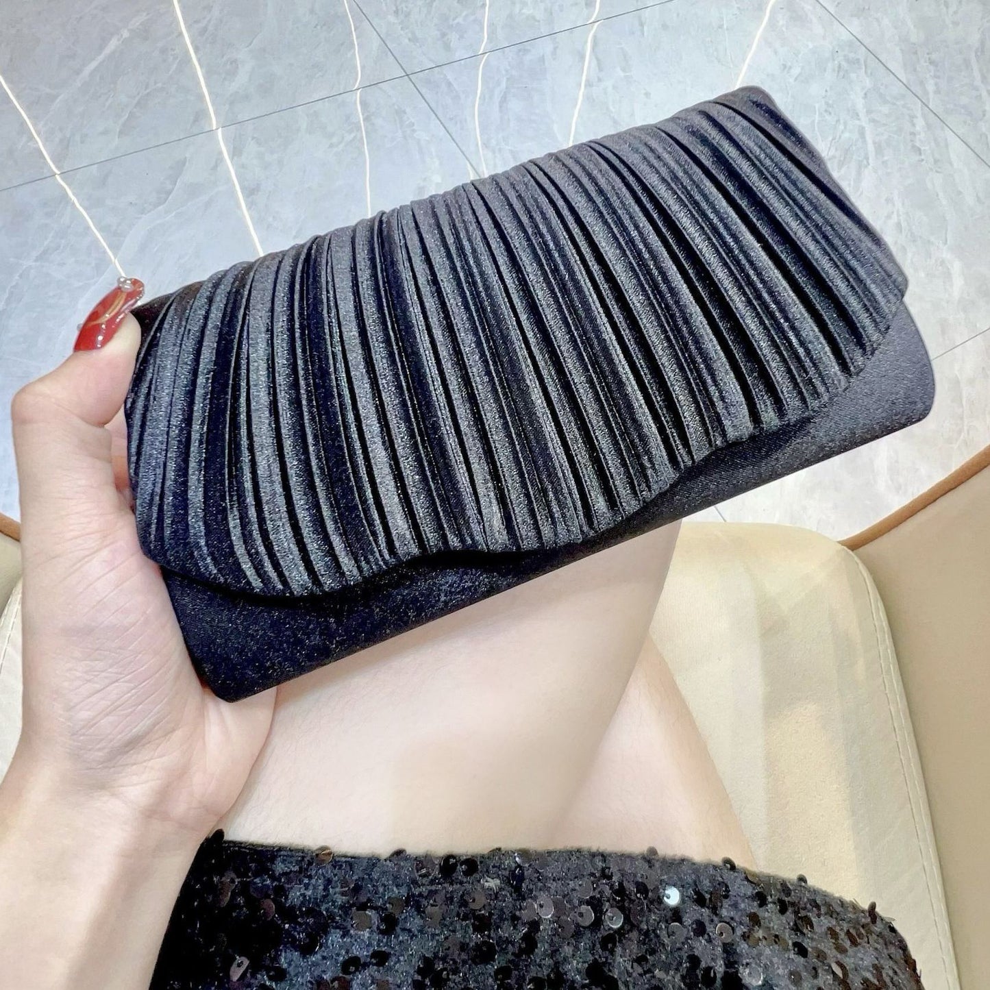 Satin Cheongsam Pleated Evening Clutch